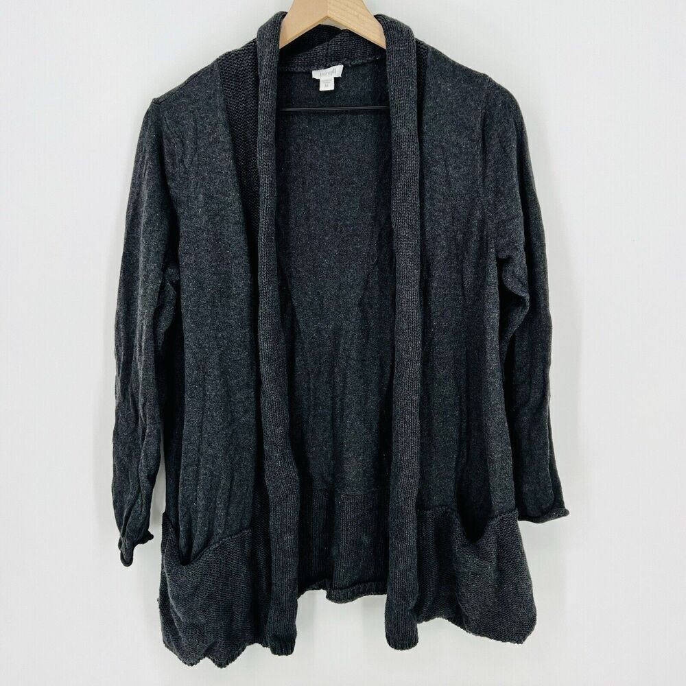 J Jill Pure Black Cotton Cashmere Open Cardigan Size Medium